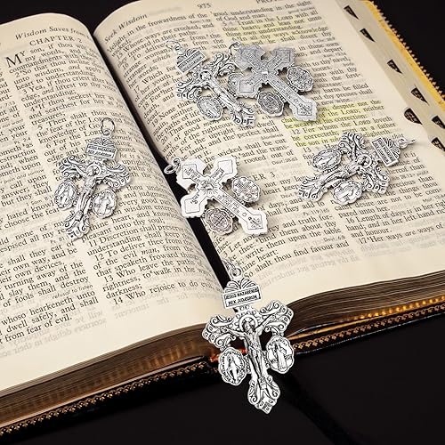 Miniatura 6 de 24 piezas de crucifijo de perdón para suministros de rosario, piezas de cruces de rosario, medalla de San Benito, rosarios católicos a granel, La