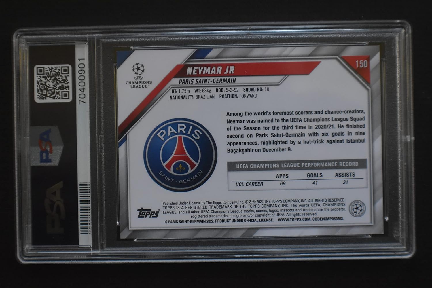 NEYMAR JR. 2021-22 Topps UCL UEFA Champions League Soccer Card #150 Photo Variation Short Print SP PSG Brazil Paris Saint-Germain