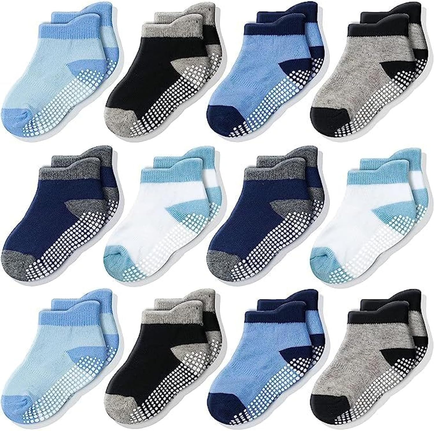 CozyWay Baby & Toddler Socks with Grippers Non Slip Ankle Grip Socks For Boys and Girls - Comfy Soft Cotton - 12 Pack