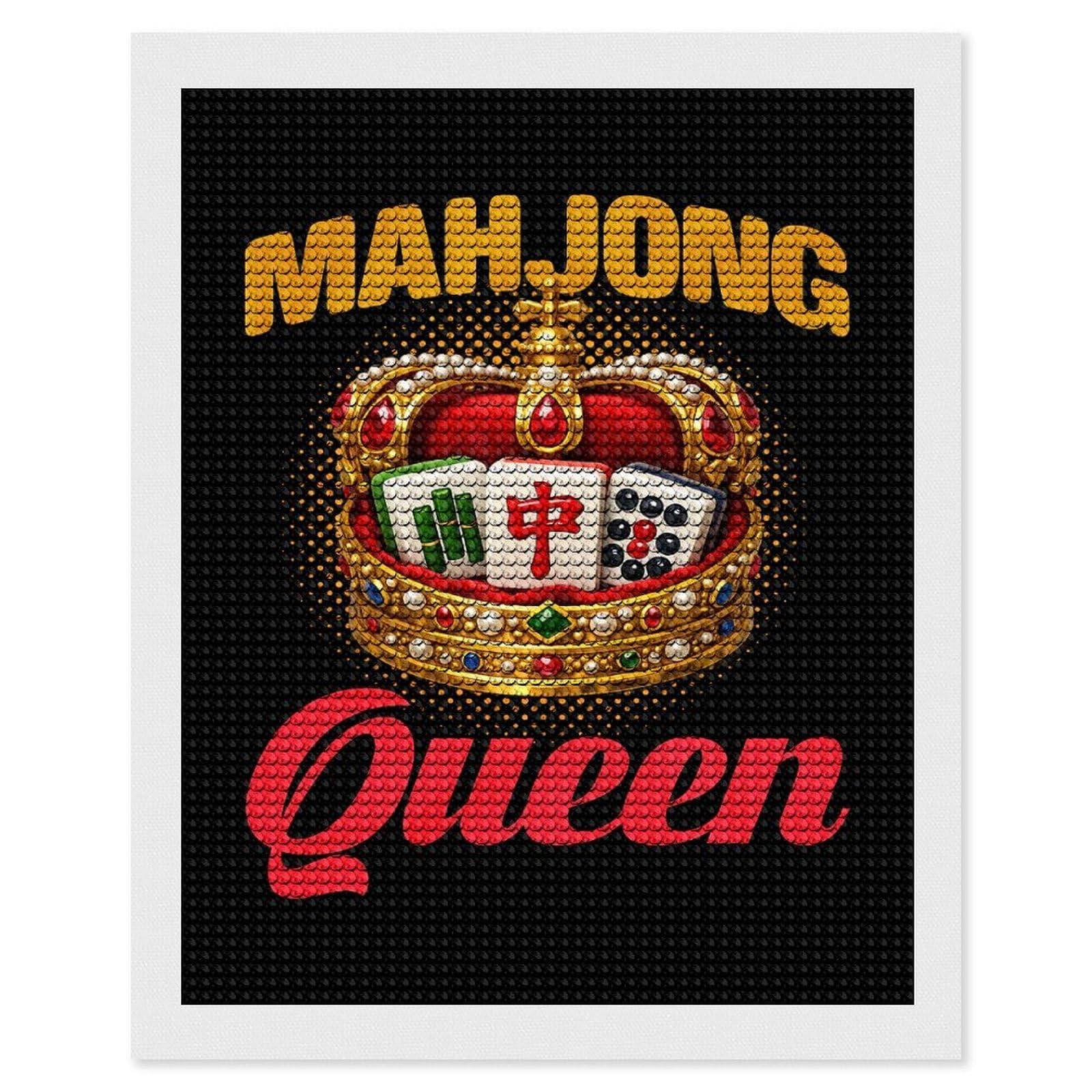 Junmoney Mahjong Queen Crown DIY Diamond Art Canvas Kit 16"x20", Farmhouse Decor, Vintage Style Decor, Handmade Wall Decor, Canvas Picture