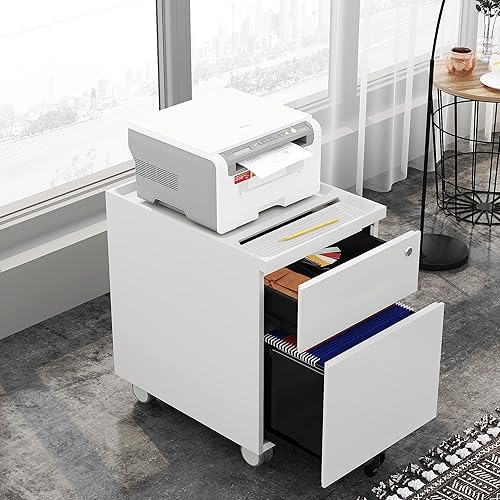 Miniatura 45 de Archivador móvil de 2 cajones con cerradura, archivadores de oficina para debajo del escritorio, archivador pequeño totalmente montado excepto Negro