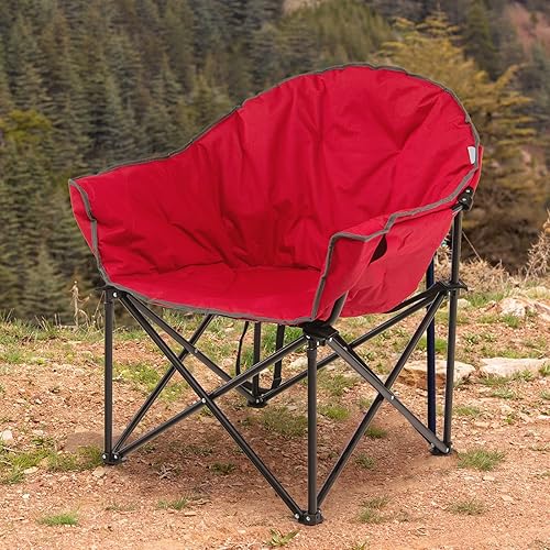 Vista 11 de Tangkula Oversized Camping Chair, Outdoor Padded Folding Chair with Cup Holder, Moon Round Saucer Club Chair, Outside Foldable Camp Chair with Carry
