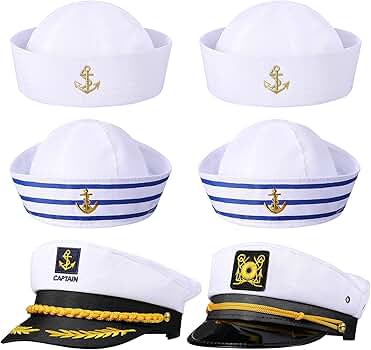 SATINIOR 6 Pieces Yacht Captain Sailor Hat Navy and White