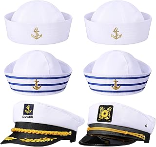 6 Pieces Yacht Captain Hat Sailor Ship Cap Navy Sailor Hat Boat Navy Hat White Sailor Cap for Adult Men Women Captains