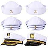 SATINIOR 6 Pieces Yacht Captain Sailor Hat Navy White Ship Boat Caps Costumes for Halloween Dressing up Party Adult Men Women