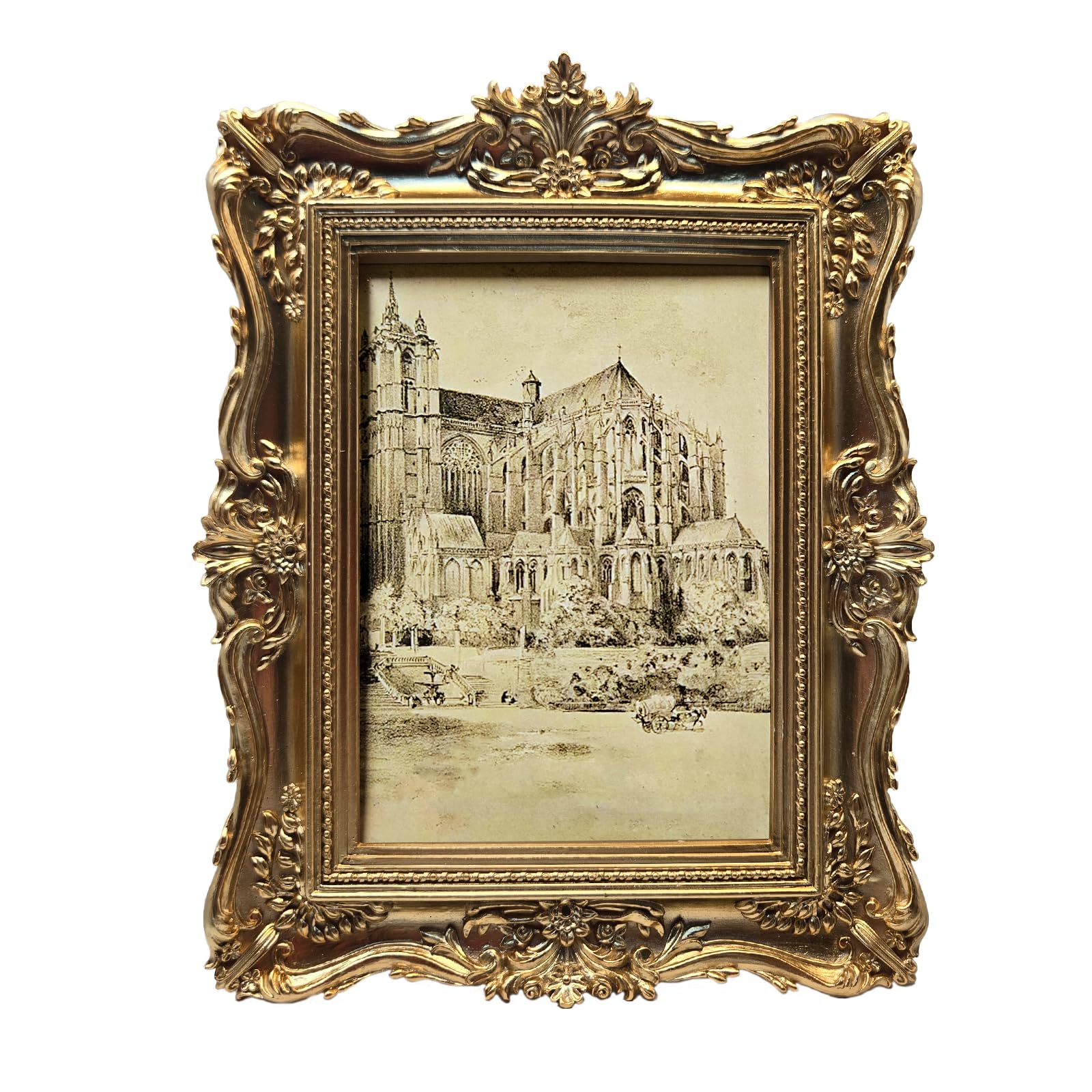 5x7 Vintage Picture Frame Antique Gold Ornate Photo Frame for Wall Hanging or Tabletop Display Retro Home Decor