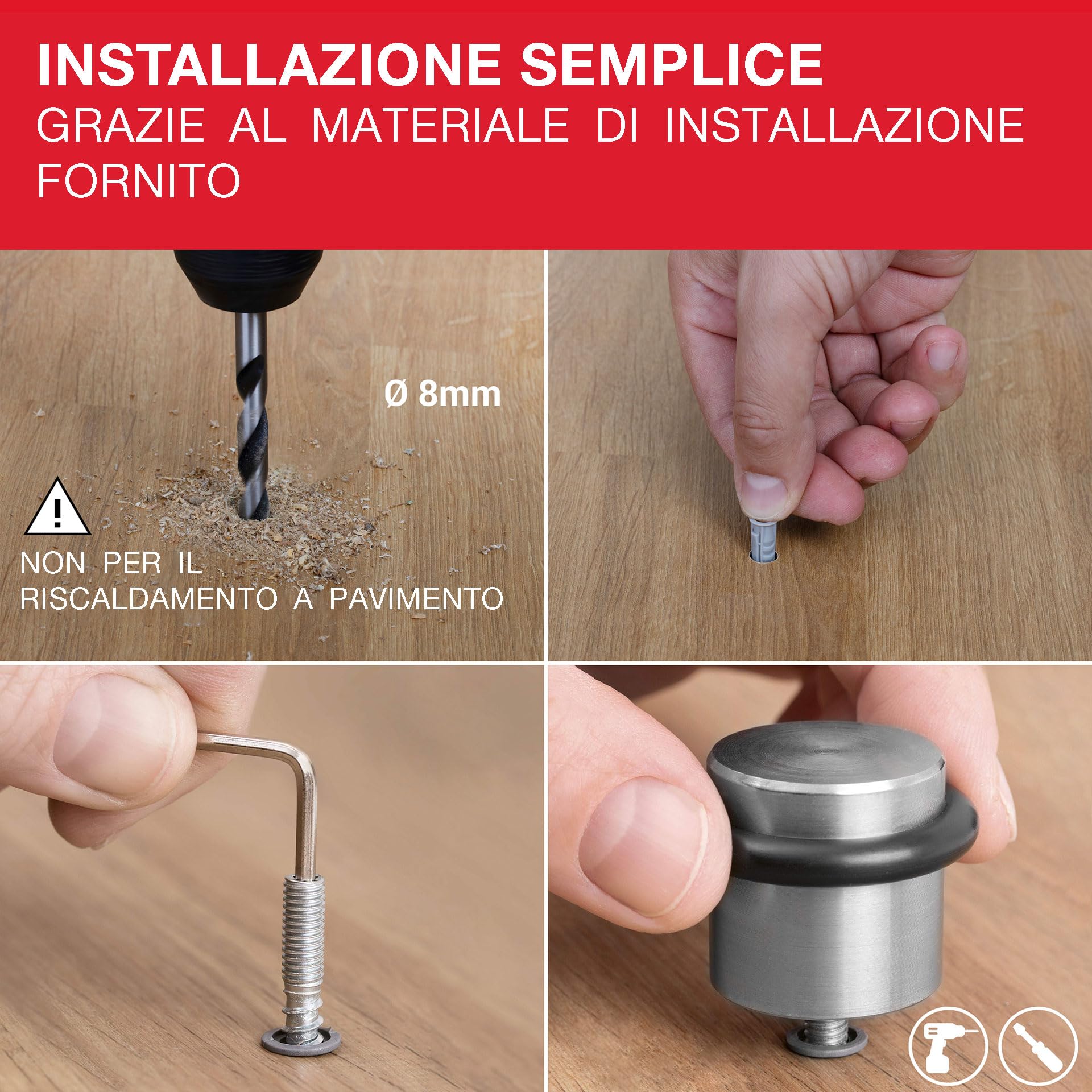 Fermaporta Da Muro H&S In Acciaio Inox - Confezione Da 2 Pezzi Con Protezione Gomma, Per Interni Ed Esterni - Foto 7