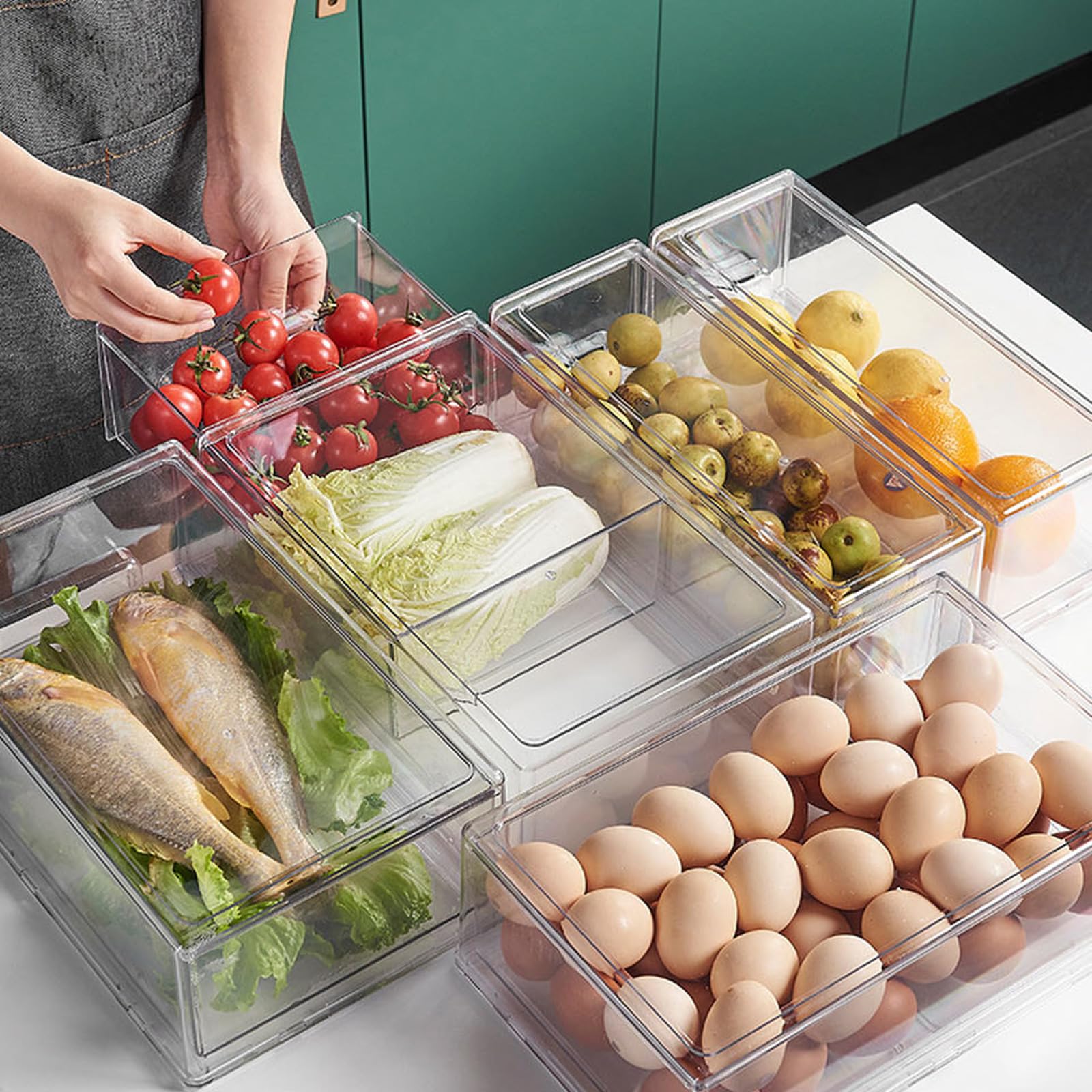 Efficiente cassetto Frigorifero Multi Scomparto congelatore per classificare Alimenti Contenitore sigillato Trasparente con Vassoio per Uova Scatola portaoggetti da Cucina per ingredienti