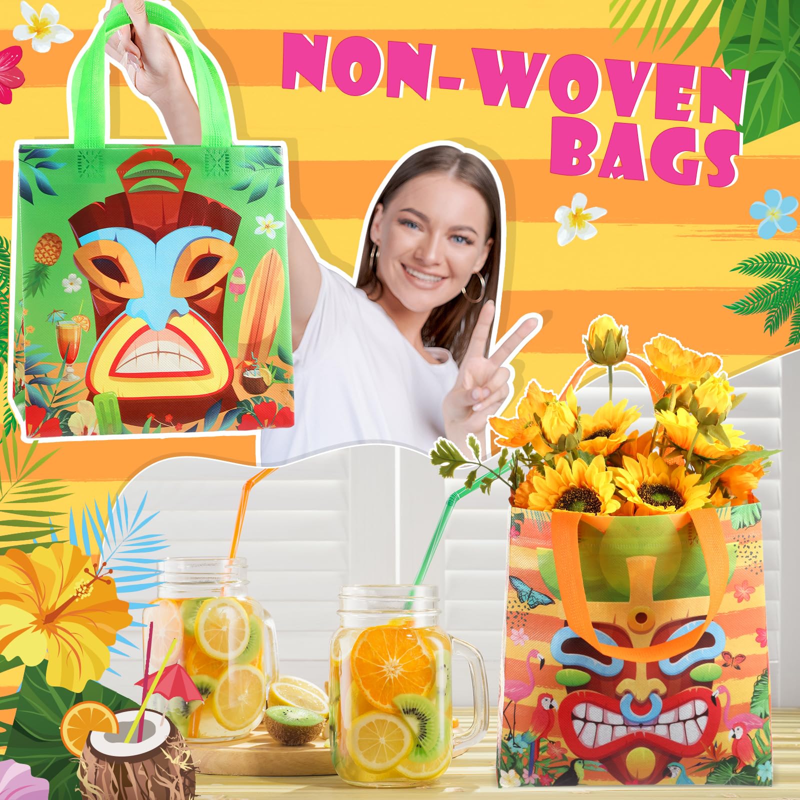 Riakrum Lot de 64 sacs cadeaux réutilisables non tissés avec poignées pour enfants, cadeaux de classe, échanges, cadeaux de fête, 22 x 23 x 10 cm