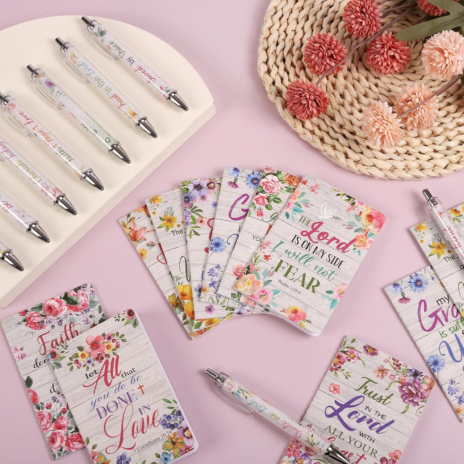 Maritown 48PCS Bible Verse Pens with Christian Notepads Inspirational Quotes Pens Flower Scripture Ballpoint Pens for Women Student Religious Easter Gifts for School Office (Bible Flowers, 48) - Image 7