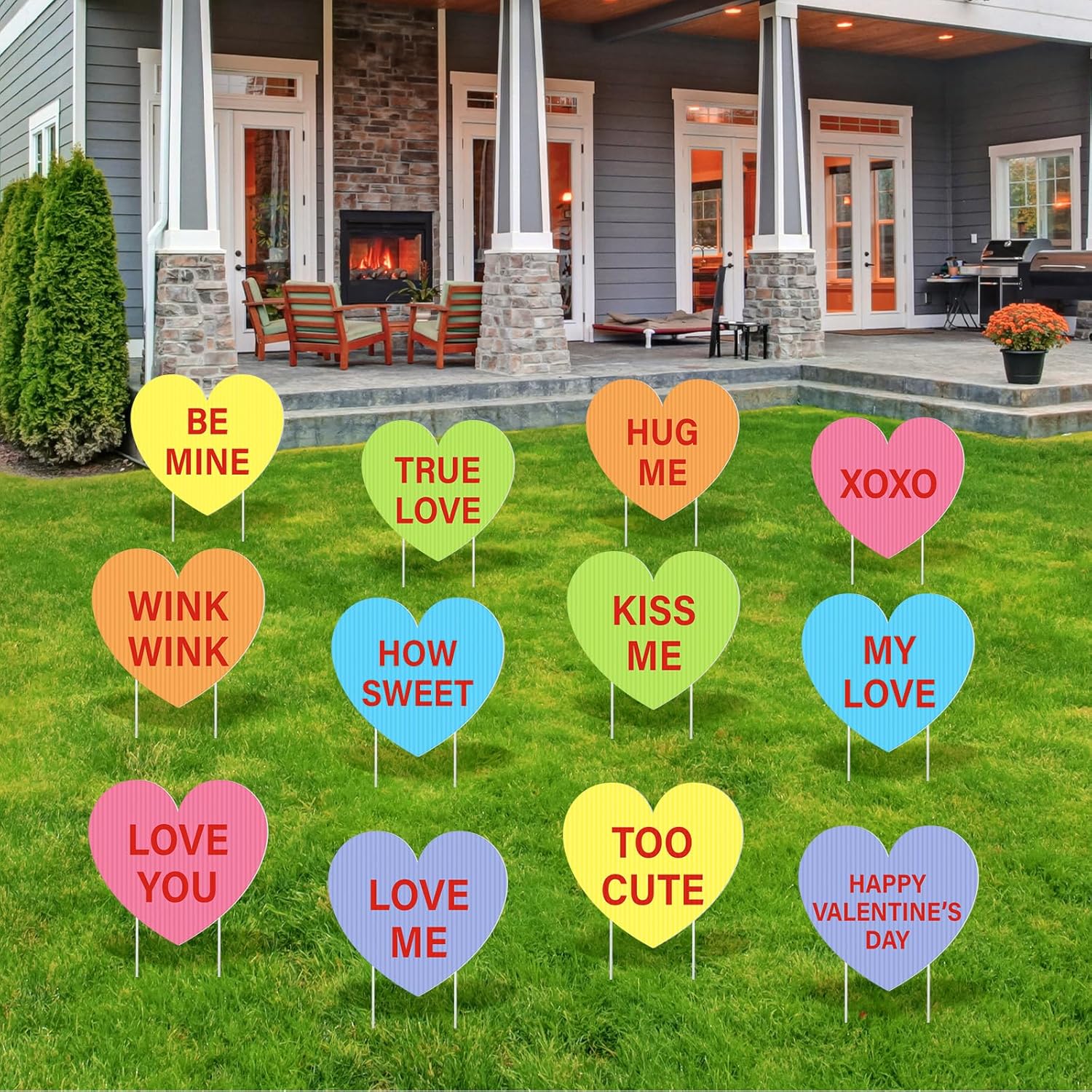 Amyhill 12 Pcs Valentine's Day Yard Signs Conversation Hearts Sweethearts Candy Sayings Outdoor Lawn Decorations Valentine Candy Heart Love Sign Cutouts Wedding Bridal Shower Supplies Garden Decor