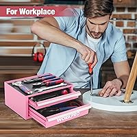 Vista 5 de WORKPRO 12.5" Mini Tool Box with 2 Drawers & 1 Open Top Storage, Small Metal Tool Chest with PVC Liners & PP Feet Pads, Cold Rolled Steel Toolbox