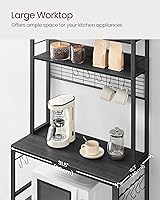Vista 45 de VASAGLE Hutch - Estante para panaderos con toma de corriente, soporte para microondas de 14 ganchos, barra de café ajustable con panel de alambre