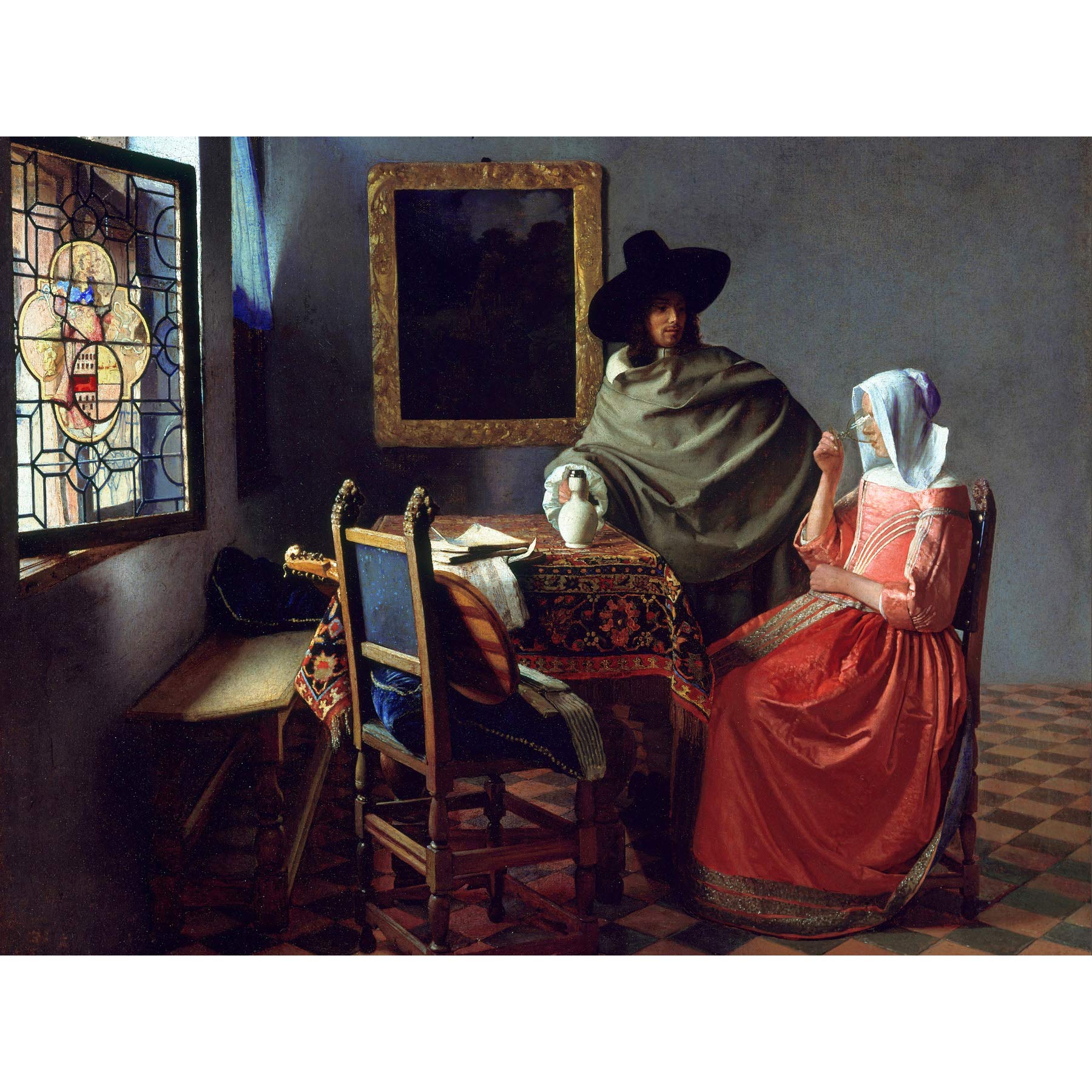 Jan Vermeer Van Delft The Glass Of Wine Large Wall Art Print Canvas Premium Poster Mural