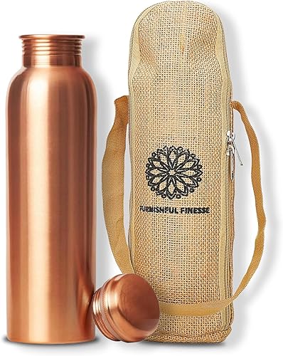 Miniatura 10 de Botella de agua de cobre de 34 onzas con bolsa de transporte de yute, botella de cobre puro para gimnasio, yoga, frasco de cobre ayurvédico o Tumblr