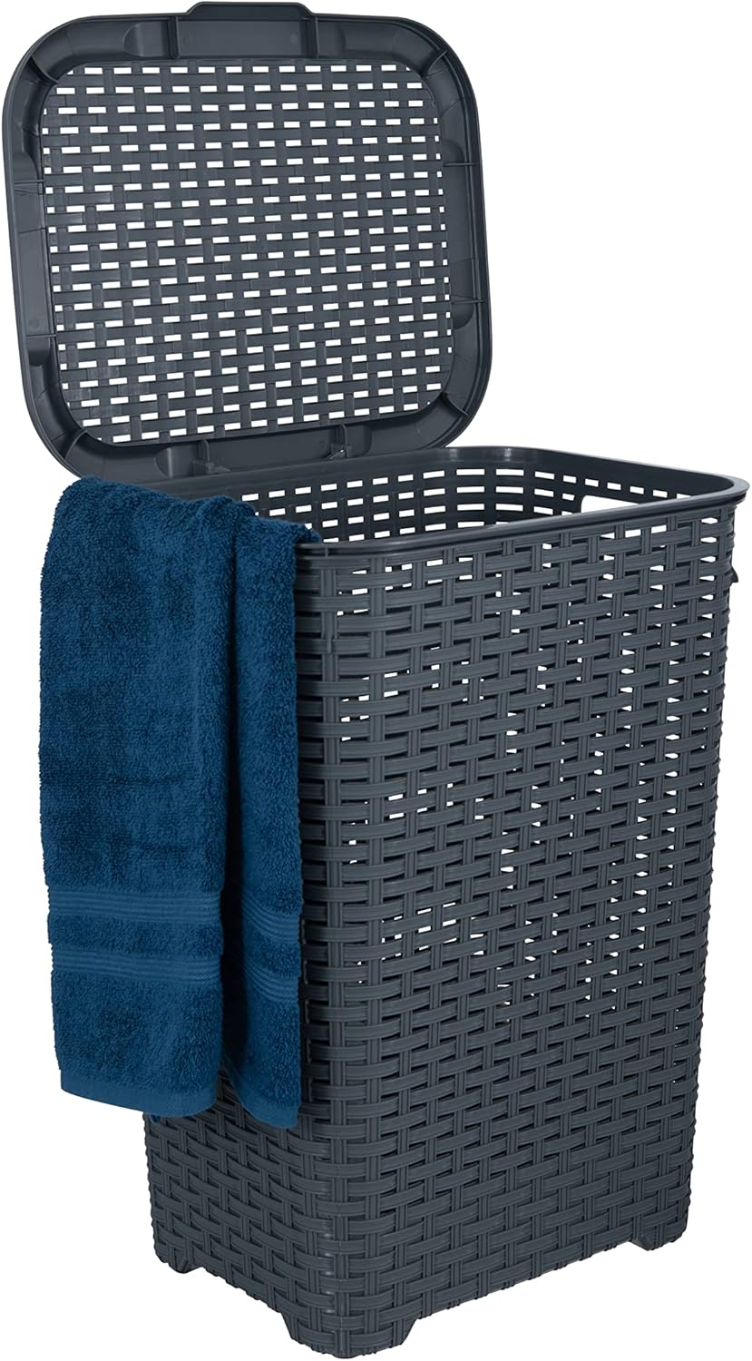 Plastic Laundry Hamper with Lid Laundry Hamper Basket, Grey Tall Cloths