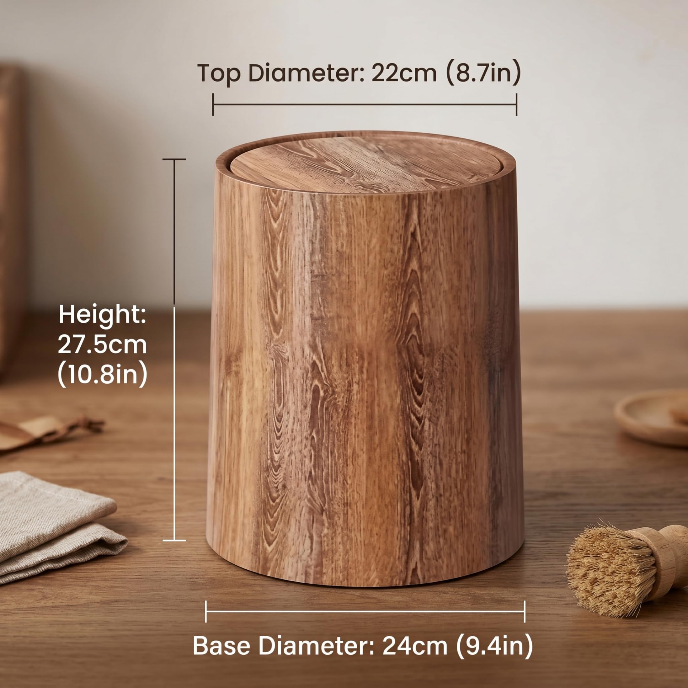 Pattumiera Coperta, Pattumiera con Parte Superiore Oscillante a Doppio Strato con Coperchio Cestino per Rifiuti in plastica con Grana del Legno per Home Office Hotel, 9X11 Pollici, Marrone, Pattumier