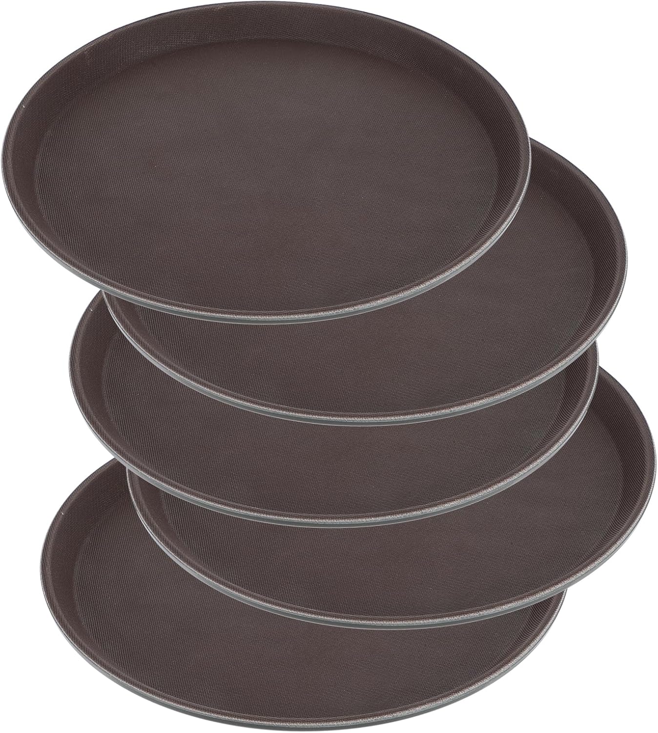 5 Pieces Restaurant Serving Tray, Non Slip Surface Round Tray Plastic Food Meals Server with Raised Edges for Home, Kitchen, Restaurant, Cafeteria, Bar, Hotel