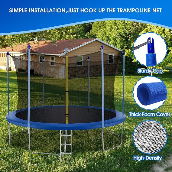 15FT Trampoline Net and Enclosure Replacement With Clamps, Screws, Bolts, Tube Caps - Fits 6 Straight Poles for 15 Feet Round Trampoline Frame