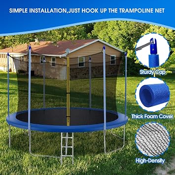15FT Trampoline Net and Enclosure Replacement With Clamps, Screws, Bolts, Tube Caps - Fits 6 Straight Poles for 15 Feet Round Trampoline Frame