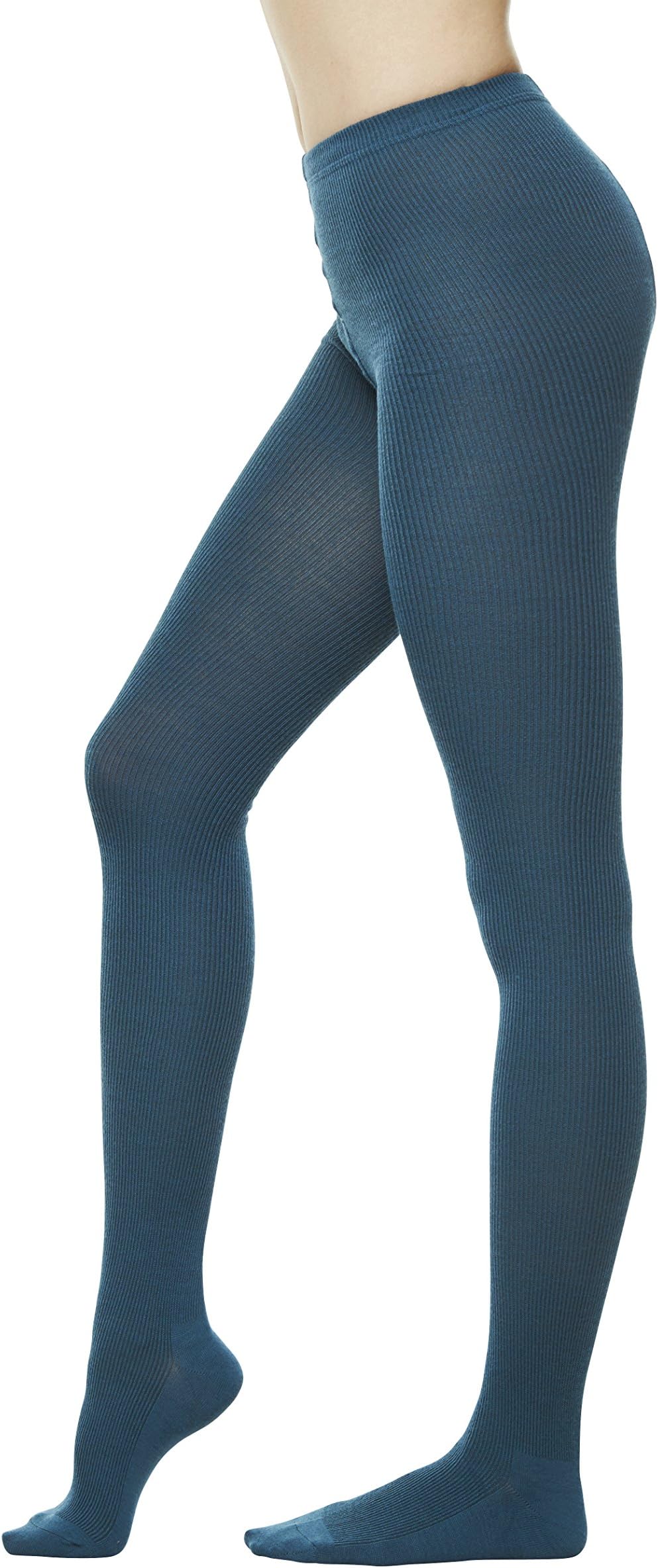 Women's Winter Wool Rib Knit Sweater Footed Tights