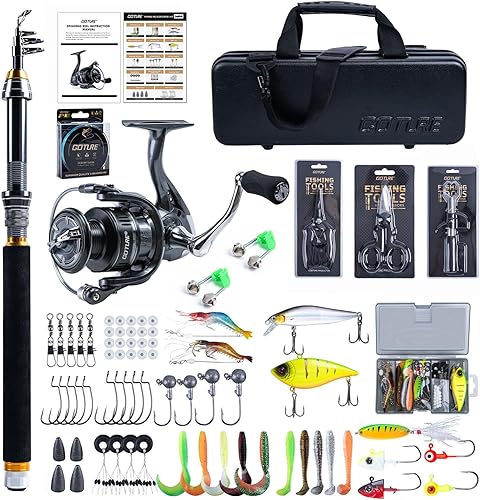 Miniatura 9 de Goture Fishing Rod and Reel Combos-Telescopic Fishing Pole Spinning Reel Lures Set with PC Hard Shell Suitcase, Telescopic Rod Reel Combo Kit for C: