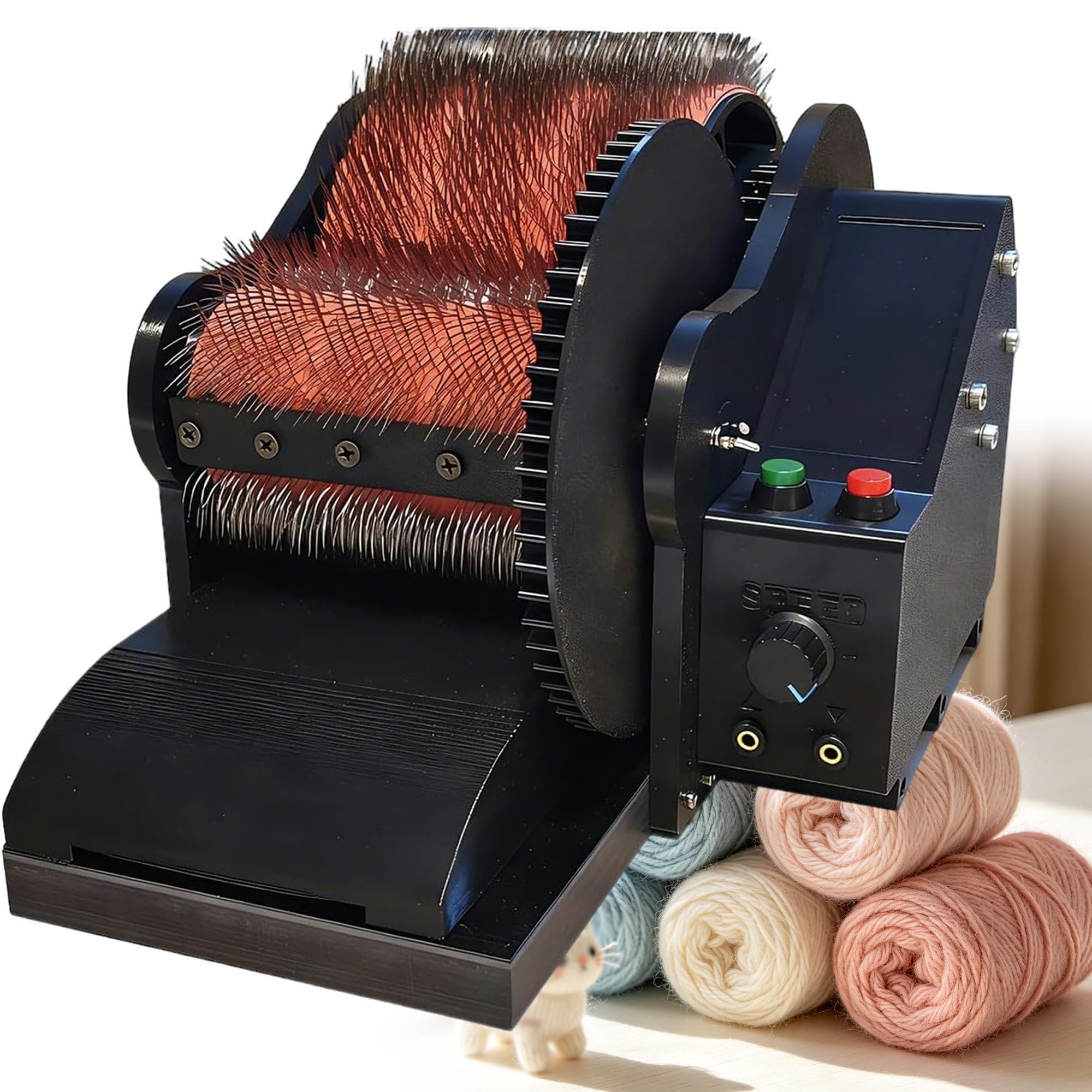 PoiToe Motorized Drum Carder Electric Fiber Blending Machine 50W 56 RPM Metal Gear Assembly with Dual-Foot Pedal and ABS Housing, for Wool, Silk, Angora, Animal Hair, Mechanical Combing. Unit
