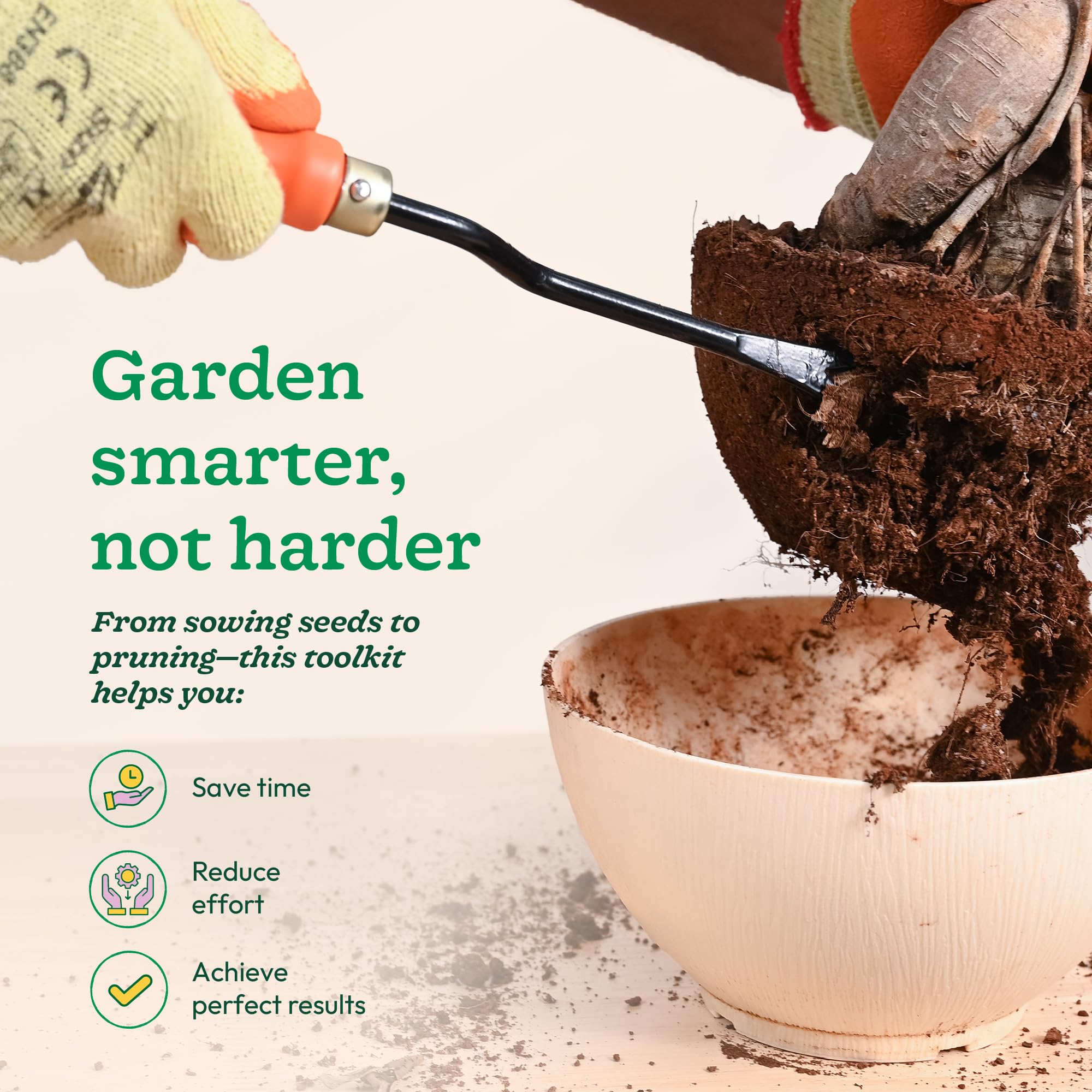 Ugaoo Garden Tool Set – 3 Pcs | Small Trowel, 2-Inch Khurpi & Weeder | Durable, Rust-Resistant Garden Tools with Ergonomic Wooden Handles | Perfect for Home, Balcony & Potted Gardening - Image 5 thumbnail