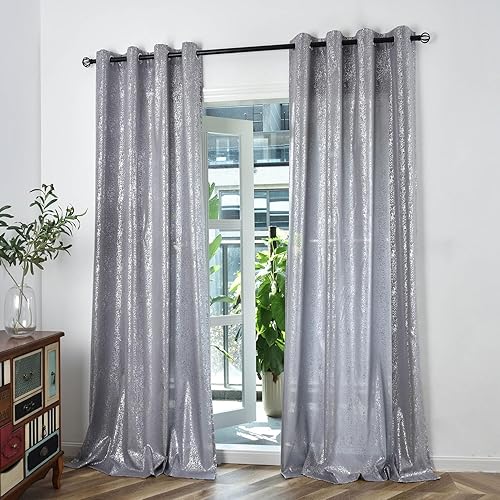 Miniatura 10 de TERLYTEX Cortinas doradas y blancas brillantes de 84 pulgadas de largo, cortinas doradas brillantes de lámina metálica para sala de estar, cortinas
