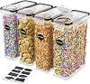 4-Pack Airtight Cereal Storage Containers, 4L BPA Free Food Organisers with Flip Lids & Labels - Kitchen Pantry Organisation for Cornflakes, Flour, Rice, Pasta & Pet Food