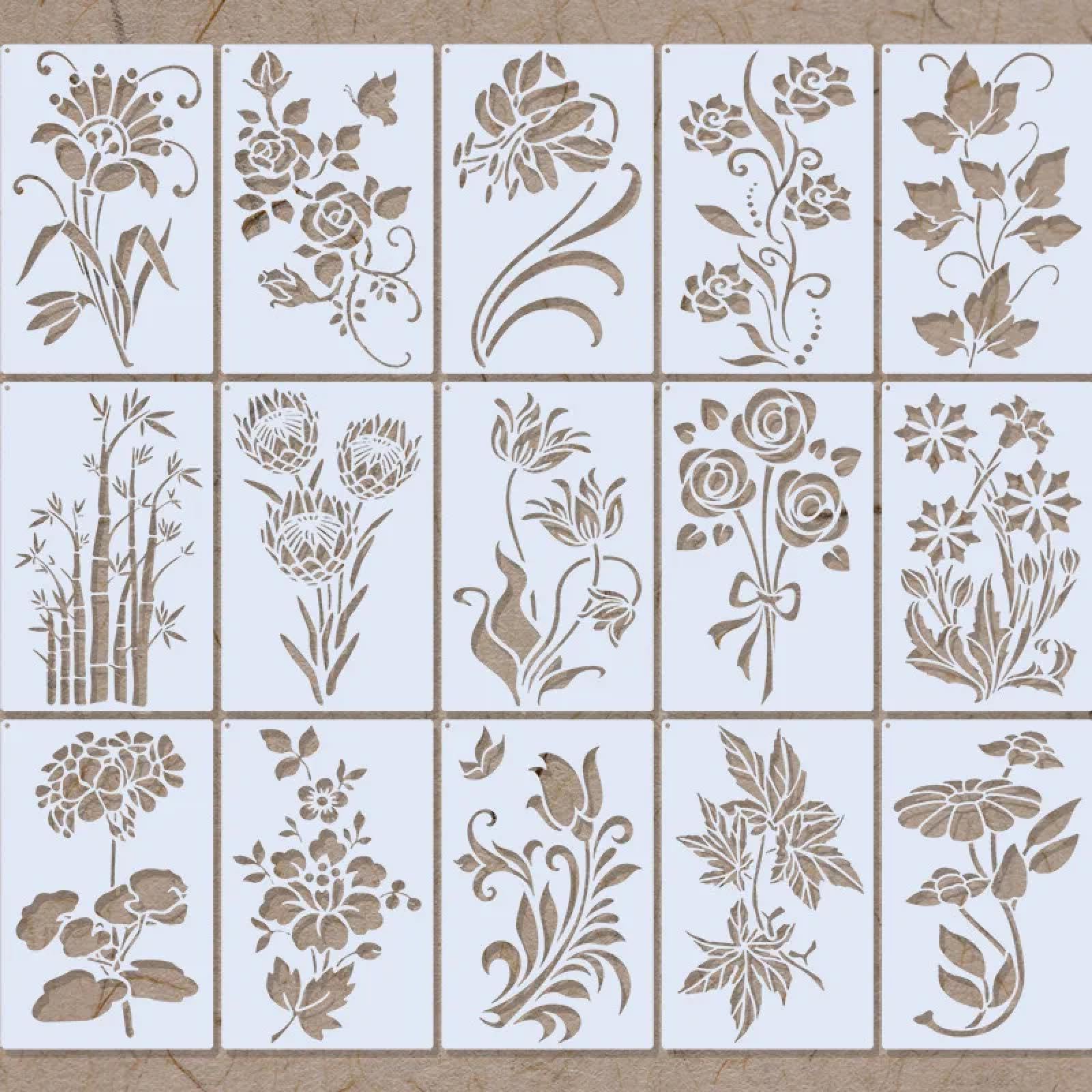 Plantillas para pintar, 15 unidades, 28 cm, hojas de bambú, plantilla reutilizable para pintar en paredes, muebles, manualidades, álbumes de recortes, tarjetas, dibujo de suelo, decoración del hogar,