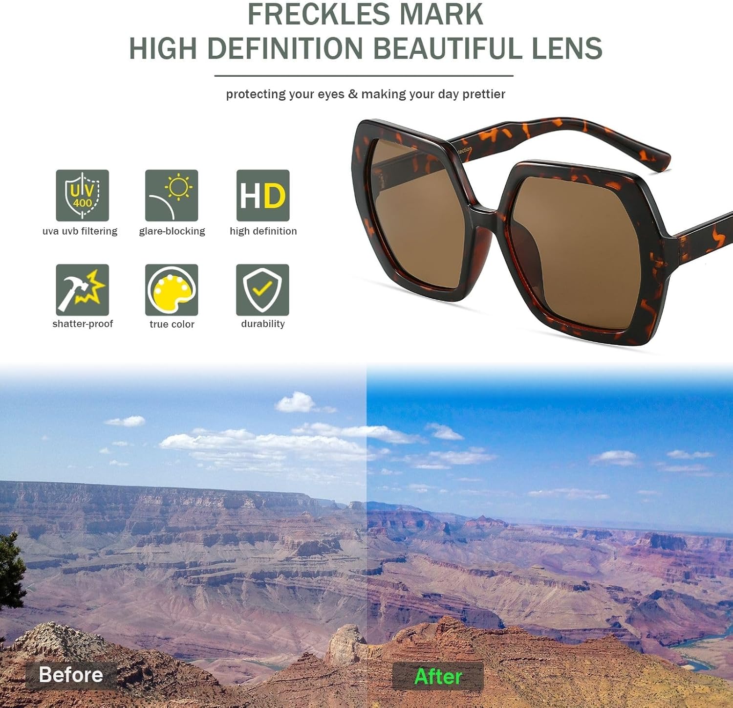 Freckles Mark Thick Hexagonal Retro Sunglasses for Women Trendy 60s Vintage Sun Glasses Oversized Classic Shades - Image 5