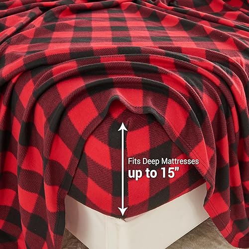 Miniatura 6 de Juego de sábanas de forro polar de microfibra supersuave, 3 piezas, de cuidado fácil, transpirable con para colchón alto de 15pulgadas de