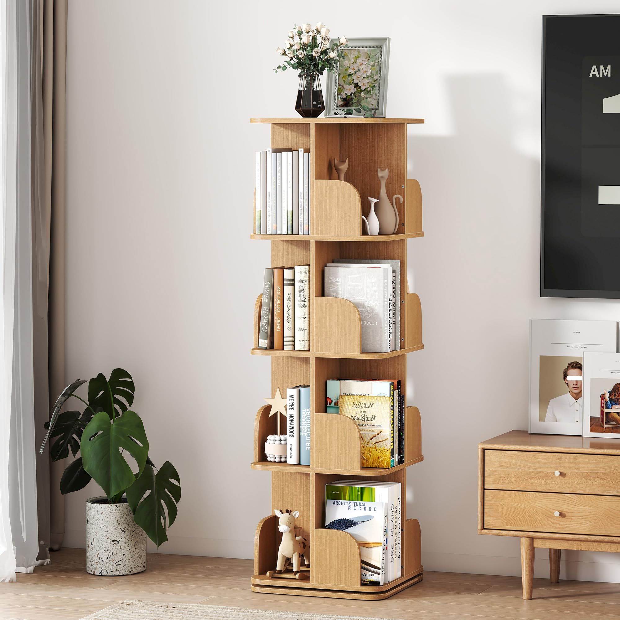 Photo 1 of ***MISSING PARTS***Turosur 4 Tier Rotating Bookshelf - Natural