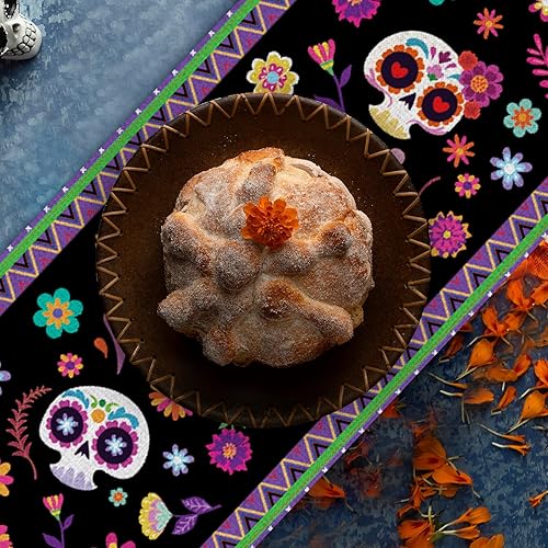 Miniatura 7 de Camino de mesa del Día de los Muertos, decoración de 72 x 13 pulgadas, decoración de mesa de carnaval mexicano, diseño de calavera de azúcar,