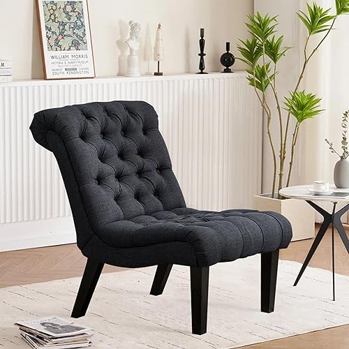 Miniatura 23 de Haobo - Sillas decorativas sin brazos con botón copetudo para sala de estar o sala de recepción (juego de 2) silla de sala de estar, gris Gris,Caqui