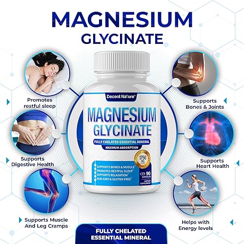 Miniatura 3 de Cápsulas de glicinato de magnesio de 1750 mg  Ultra alta absorción y biodisponibilidad Suplemento de magnesio elemental de apoyo quelado muscular,