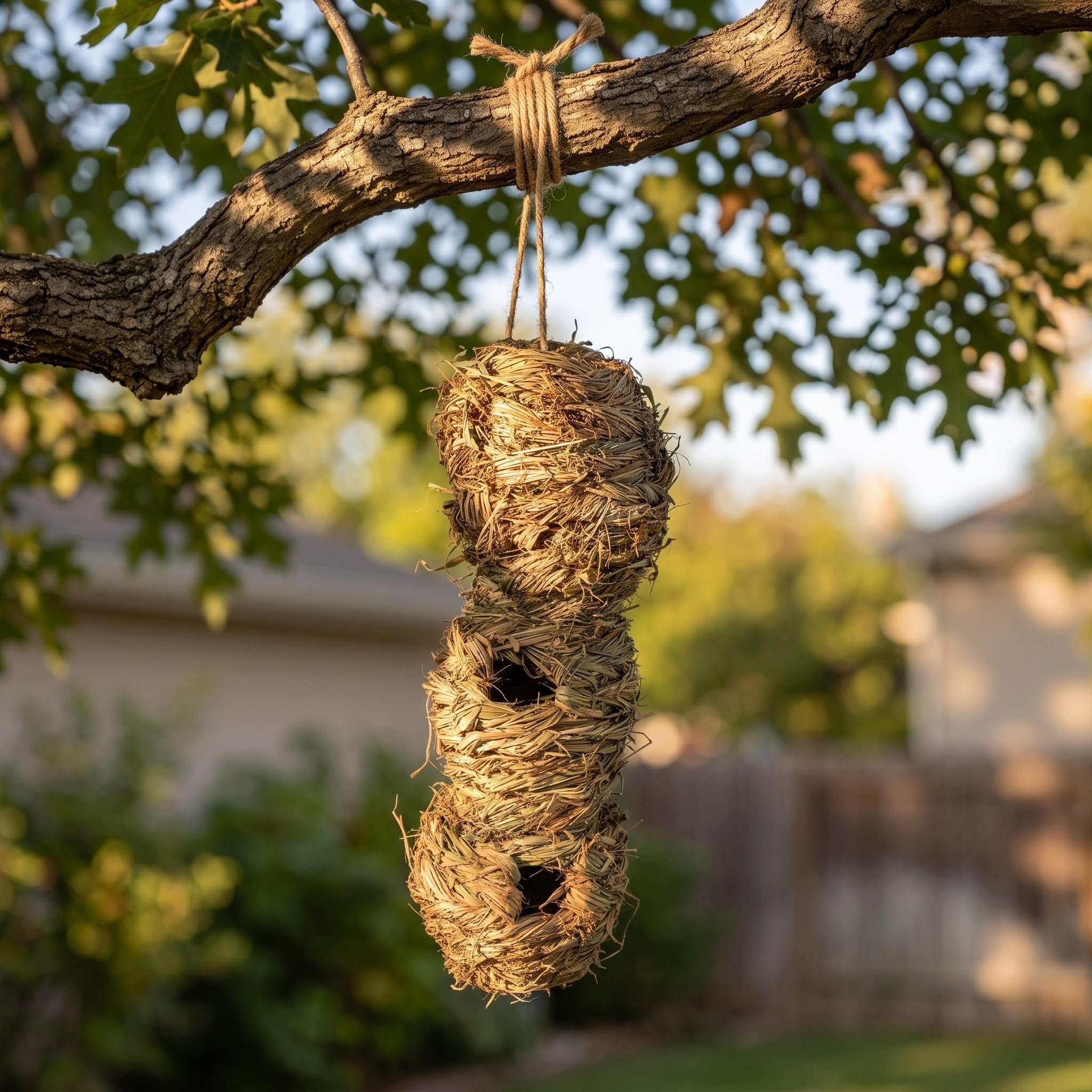 Zerodeko 3 Casitas Colgantes para pájaros de Exterior, Casitas Decorativas de Madera para pájaros, nidos pequeños de Hierba Marina, Refugio para Canarios, petirrojos y gorriones en el jardín.