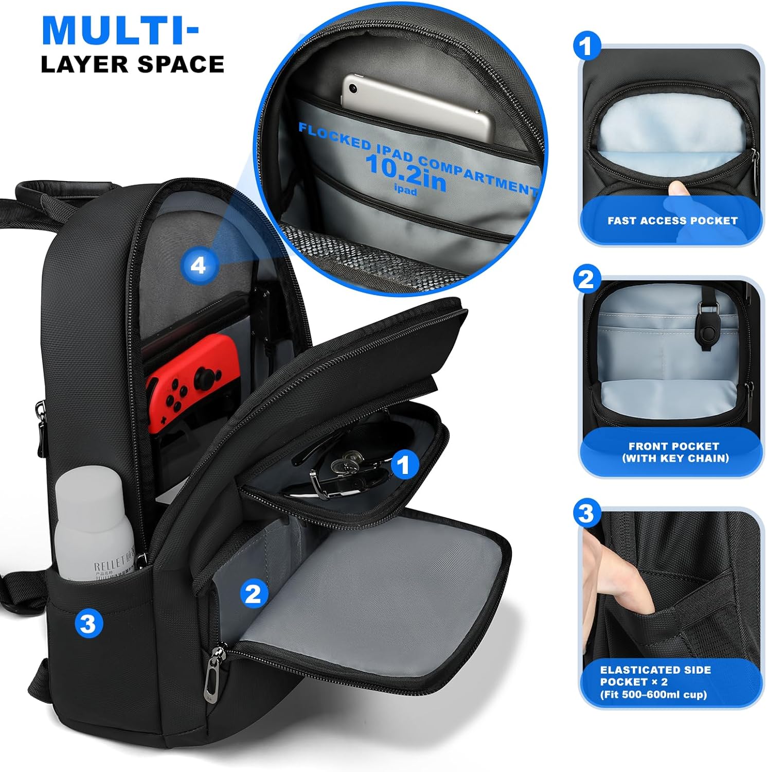 hk Sling Bag for Men with water bottles – Lightweight Waterproof Crossbody Bag with Tablet Pocket, Small Anti Theft Shoulder Bag with USB Charging Port for Daily Commute and Travel - Image 3