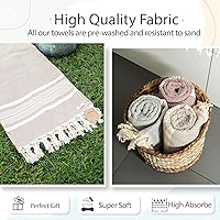 Vista 4 de Toalla de playa turca de lujo de algodón turco de alta calidad, sin arena, de secado rápido, toallas de playa ligeras, multiusos, para pareo, Beige