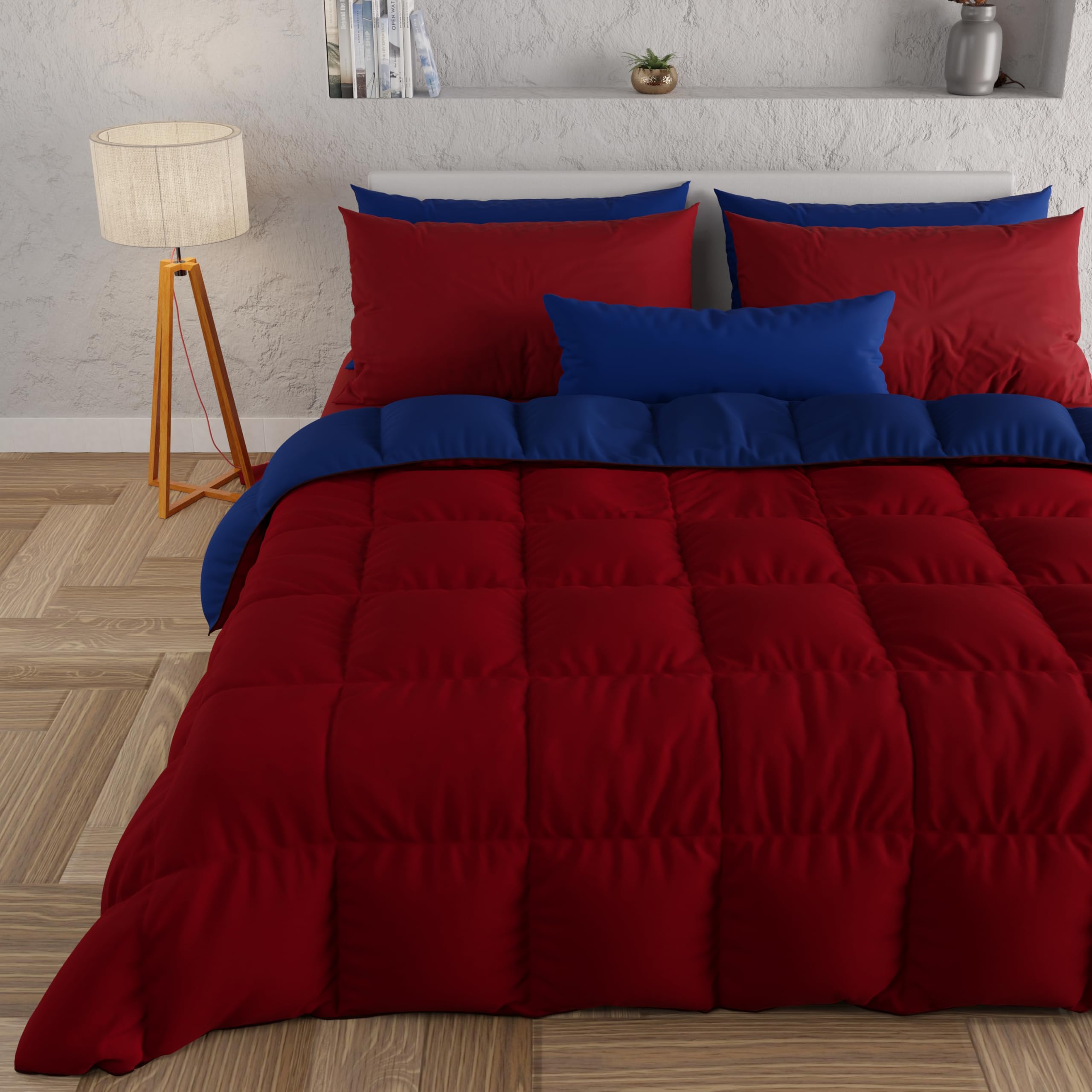 PETTI Artigiani Italiani - Trapunta Matrimoniale Maxi Invernale, Piumone Matrimoniale Maxi, Tinta Unita Double Face Blunotte Bordeaux 100% Made in Italy
