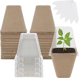 winemana Seed Starter Peat Pots,Biodegradable with Humidity Dome and Labels For Plant Nursery, Seedlings Planting For Indoor Outdoor Garden (Square)36 Set