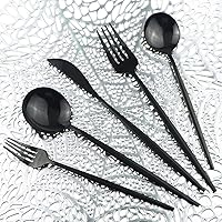 Vista 8 de Juego de cubiertos plateados, 30 piezas, mango negro y espejo plateado 304, juego de cubiertos de acero inoxidable 304, juego de cubiertos