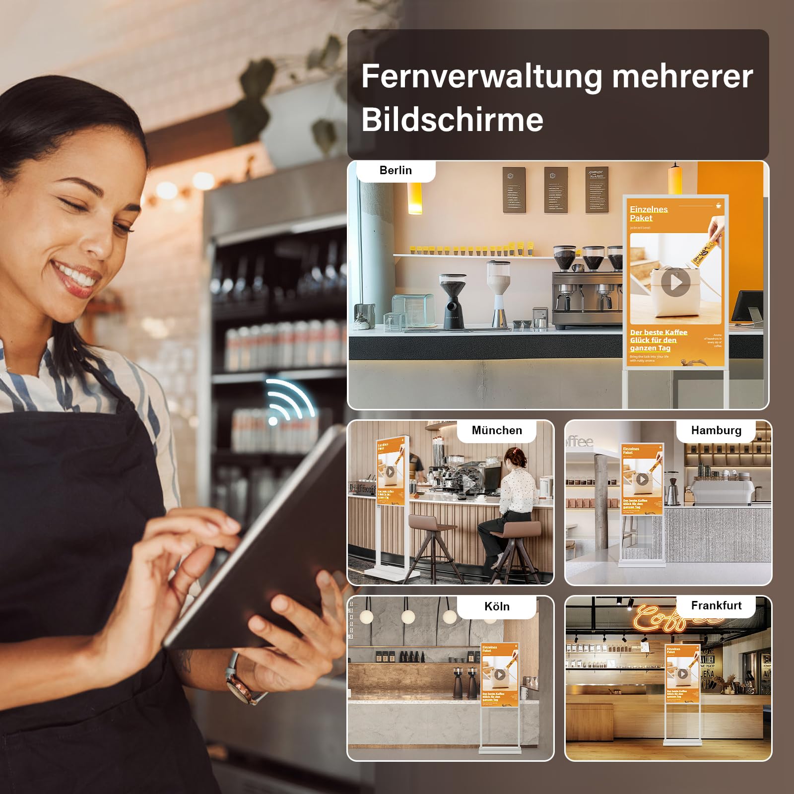 32 Zoll Digital Signage Display, 2K FHD LCD, 700 Nits | Tragbares Werbedisplay für Einzelhandel, Restaurants und Einkaufszentren mit brillanter 4K-Bildqualität und hoher Helligkeit