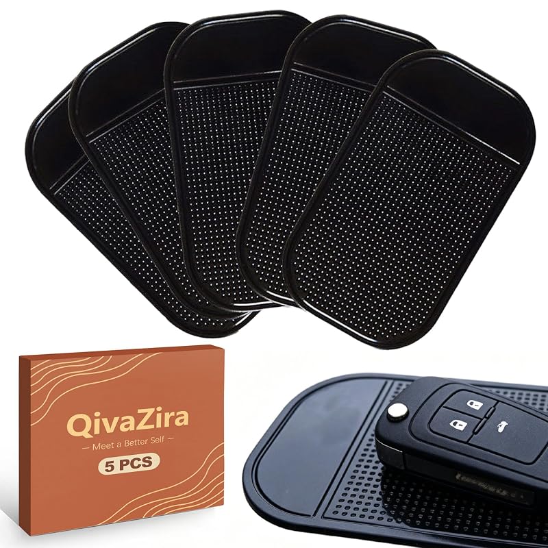 Tapete Antiderrapante de Gel para Painel Automotivo QivaZira Preto Reutilizável e Lavável com 5 Unidades