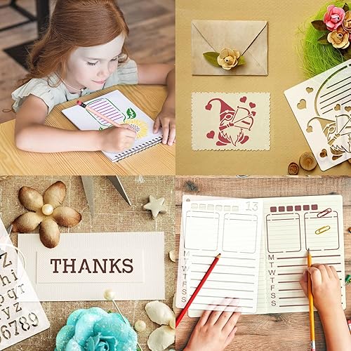 Miniatura 6 de MWOOT Juego de 24 plantillas de dibujo surtidas, plantillas de pintura a escala de formas mixtas para álbumes de bricolaje, horario, decoración de