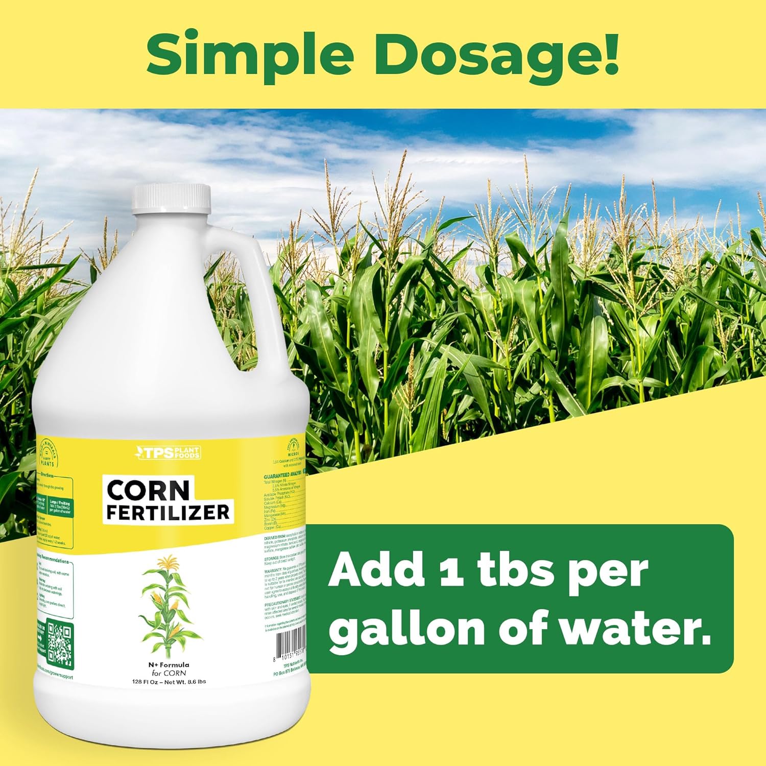 Corn Fertilizer – Liquid Plant Food for Bigger Ears, Strong Stalks & Healthy Kernel Development, 1 Gallon
