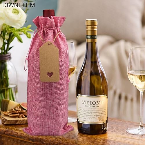 Miniatura 5 de DIWNELEM Paquete de 16 bolsas de vino de arpillera con cordón, bolsas de regalo de vino de yute, bolsas para botellas de vino con cordón para fiesta