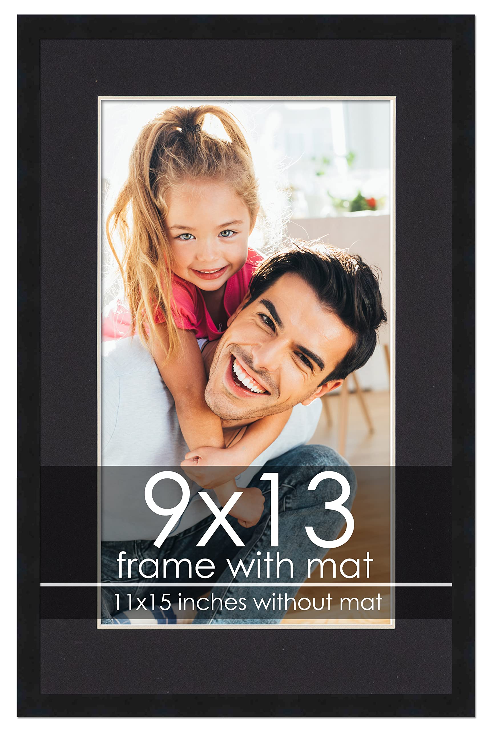 9x13 Picture Frame With Mat - Black Wood Frame For 11x15 Display, Includes White Mat & Hanging Kit - View #4