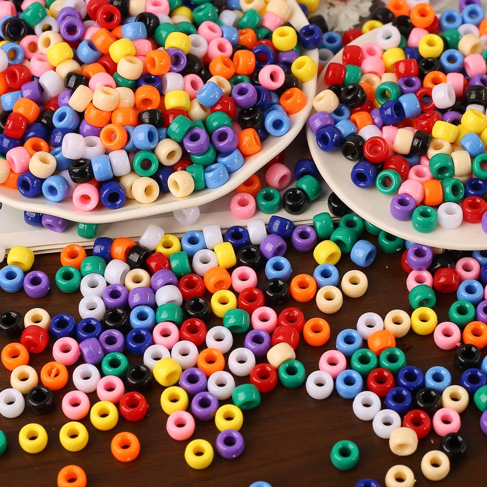 DAHI 1000 szt. koraliki pony, plastikowe koraliki rzemieślnicze, koraliki luzem z dużym otworem, kolorowe akrylowe koraliki rzemieślnicze do nawlekania, 6x8mm, do biżuterii, bransoletek do nawlekania